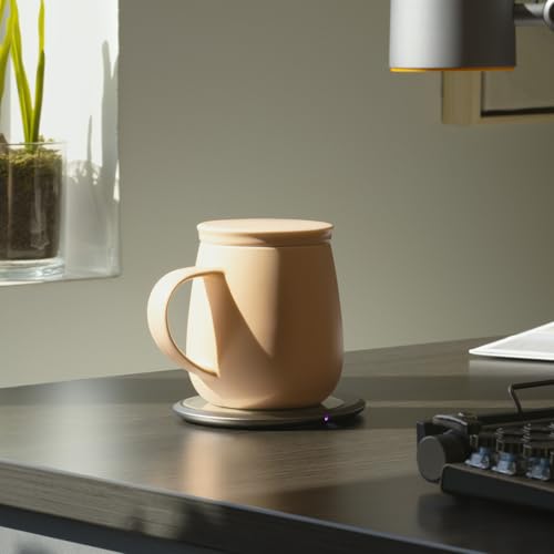 Image of Ui 3 Self-Heating Mug Set - Rosy Apricot | 12 fl oz / 355 mL Ceramic Coffee & Tea Mug Set with Heating Pad