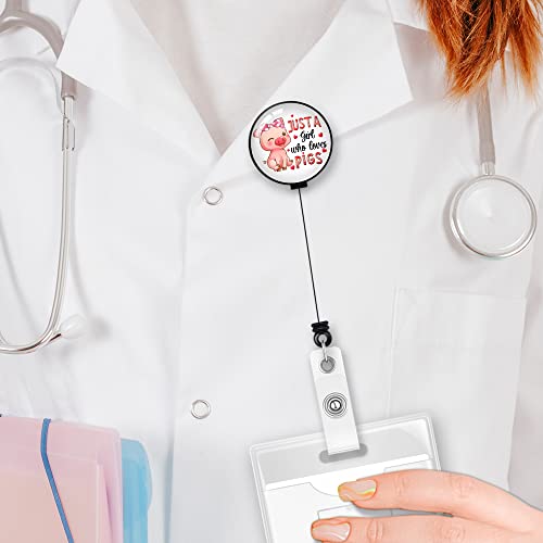 Erhachaijia Just A Girl Who Loves Pigs Retractable Badge Holder With Alligator Clip For Nurses Doctors Teachers Student Office Worker Social Worker Pig Lover, Funny Pink Pig Id Card Badge Reel Gift #TOP4