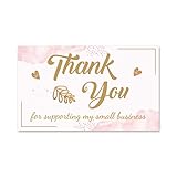 Farinido 120 Thank You For Supporting My Small Business Cards (3.5 x 2 Inches), Blush Pink Gold Theme Custom Thank You Notes for Customer Package Inserts, Retail Store, Handmade Goods