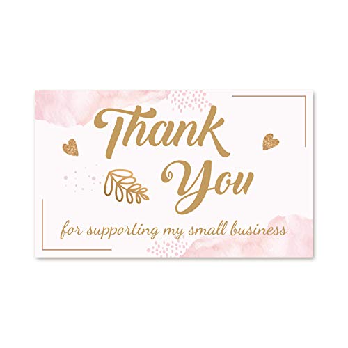 Farinido 120 Thank You For Supporting My Small Business Cards (3.5 x 2 Inches), Blush Pink Gold Theme Custom Thank You Notes for Customer Package Inserts, Retail Store, Handmade Goods
