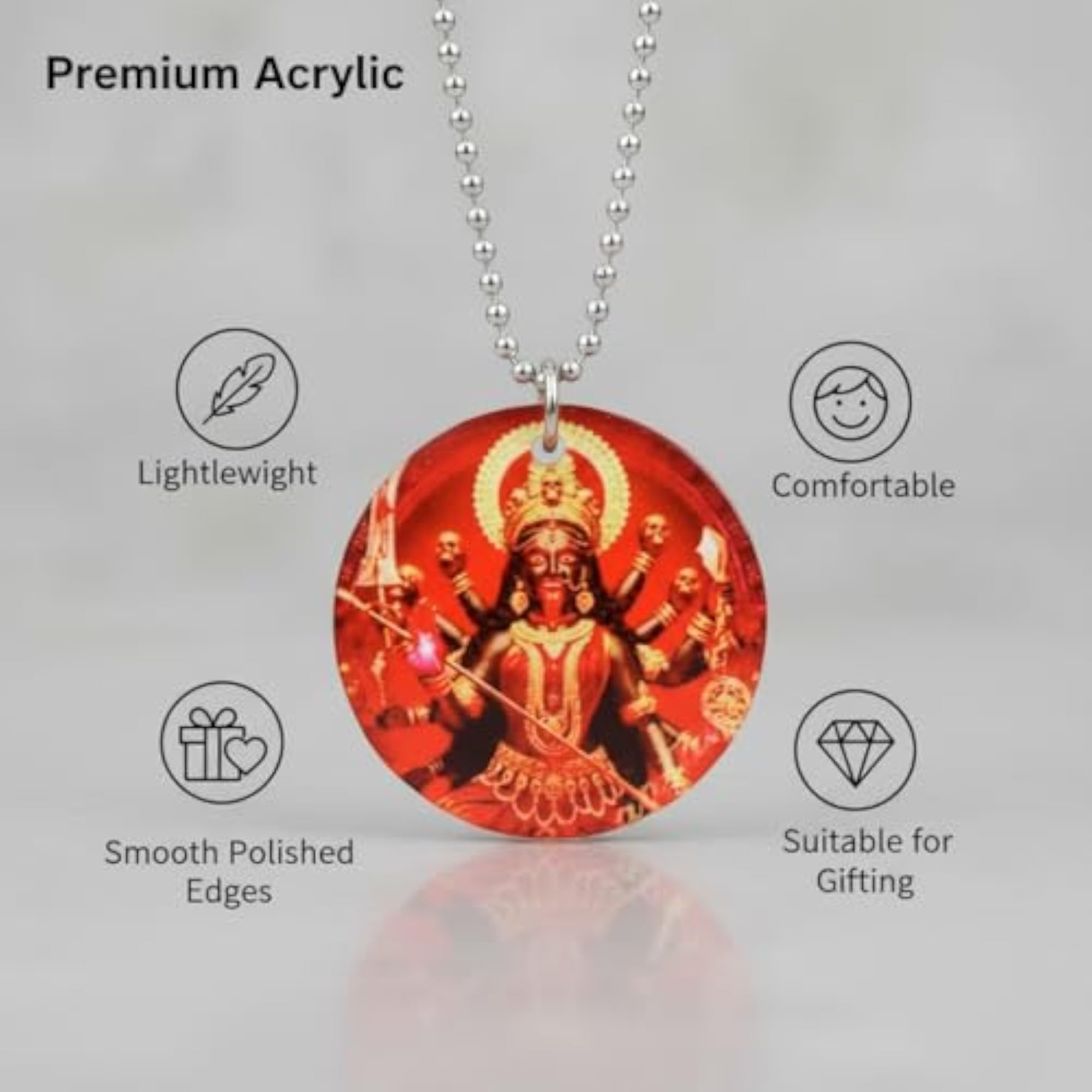 Kali Mata Mahakali Red Acrylic Pendant with Bead Chain