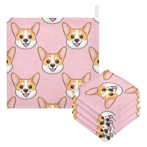 Kigai Cute Dog Baby Washcloths,5pcs Ultra Soft Absorbent Towel,Newborn Bath Face Towel, Natural Reusable Baby Wipes for Sensitive Skin, Baby Registry as Shower