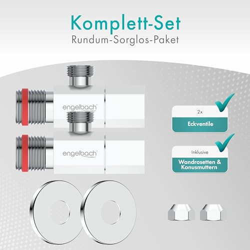Engelbach® Universal Eckventil 1/2 Zoll selbstdichtend (2er Set) - Eckregulierventil mit Schnellverschluss - öffnet und schließt mit nur 1/4 Umdrehung - für Kalt- und Warmwasserleitungen