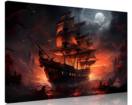 TutuBeer Pirate Wall Art - 16x24 inch Pirate Ship Painting for Home Decor