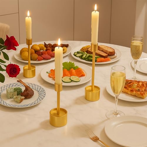 YUMORE 6 Packs Small Taper Candle Holders Candlestick Holder Stable Base Stand Holders for Dining Table Wedding Centerpiece (Gold) — view 6