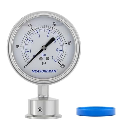 MEASUREMAN 0-100 PSI Sanitary Pressure Gauge - Liquid Filled Stainless Steel for Brewery & Food Processing, 4" Dial with 1.5" Tri-Clamp Bottom Mount