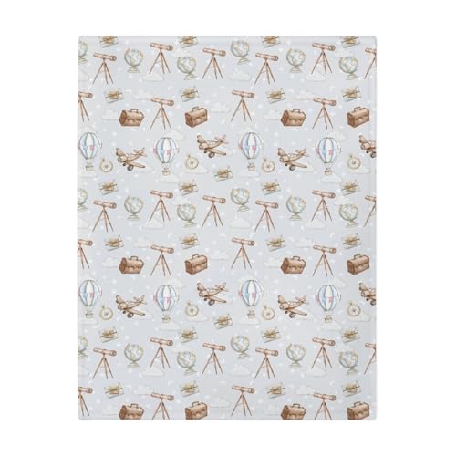 Image of Adventure Baby Blankets for Boy Girl Travel Planes Compass Luggage Globe Explore Soft Flannel Swaddle Receiving Blankets for Infant Toddler Crib Newborn Holiday Vacation Nursery Bed Blanket 60x80