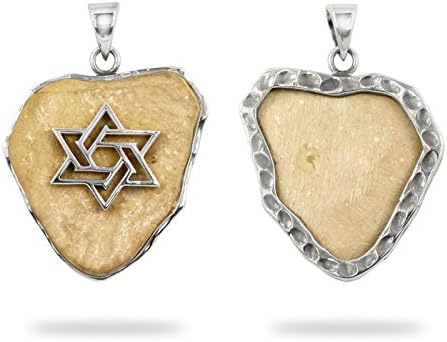 Judaica Necklace Star of David Silver 925 Pendant Art on Jerusalem Stone Plate Israeli Jewish Jewelry