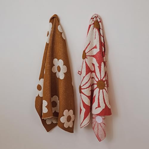 Image of Creative Co-Op Cotton Knit Baby Blanket with Flower Prints, Multicolor