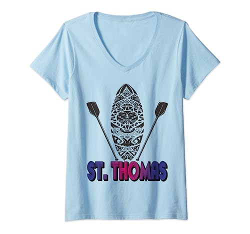 Mujer Palmera, Islas Vírgenes, San Tomás, surf, playa, vacaciones Camiseta Cuello V