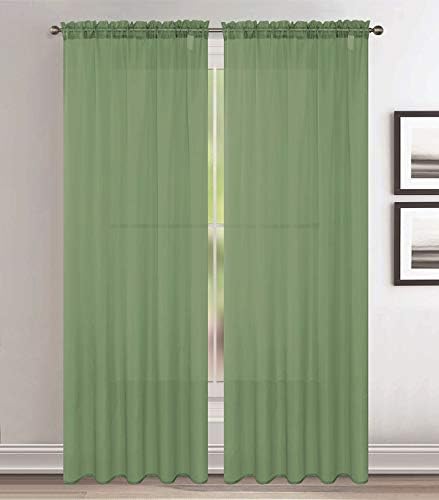 Jody Clarke 2pc Set Sheer Voile Window Treatment Rod Pocket Curtain Panels for Bedroom and Living Room Assorted Colors & Sizes Solid Stitched & Hemmed(Sage, 2PC 54 X 63)