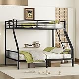 Goohome Twin XL Over Queen Bunk Beds for Adults and Teens, Heavy-Duty Metal Bunk Bed Frame with Safety Guardrails and Slats Support for Boys Girls,Space-Saving, Noise-Free