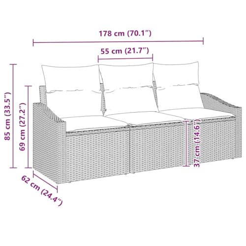 Ensemble de canapé 3 pièces extérieur et table réglable en hauteur gris - 8