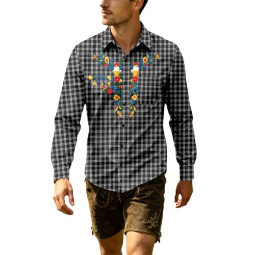 Chemise bavaroise pour homme en coton à carreaux rouges et blancs