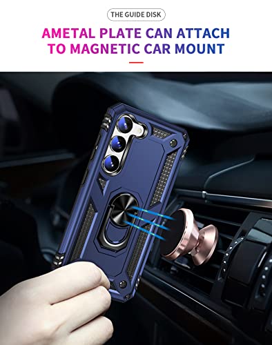 Dionsibei Military Grade Drop Impact For Samsung Galaxy S23 Case Galaxy S23 5G Case 360 Metal Rotating Ring Kickstand Holder Armor Heavy Duty Shockproof Case For Galaxy S23 Phone Case (Blue) #TOP3