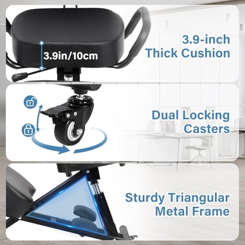 Image of Ergonomic Kneeling Chair, Height Adjustable Stool for Home and Office, PU Kneeling Chair for Desk to Relieve Back Discomfort, Thick Moulded Foam Cushions Brake Casters