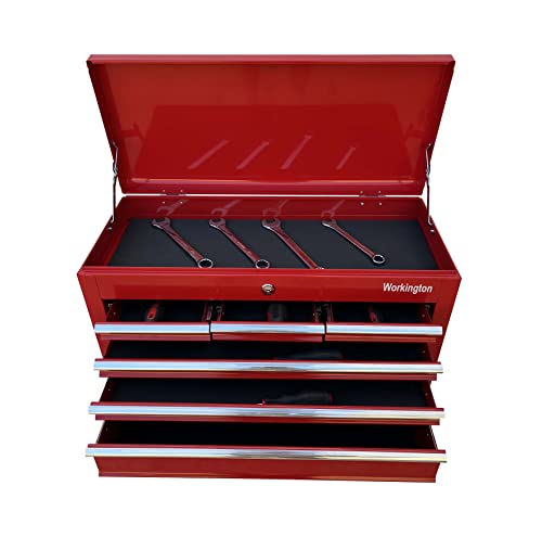 Workington Portable Metal Tool Chest With 6 Drawers, 24" 6-Drawer Tool Chest Cabinet With Ball Bearing Drawer Slides, Steel Tool Storage Box Organizer 4005 Red #TOP5