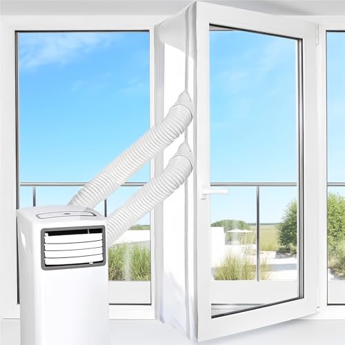 Fensterabdichtung für mobile Klimageräte 400CM Hot Air Stop zum Anbringen an Fenster, Inkl. 2 Kabelbinder, Wasserdichter Klimaanlage Window Seal