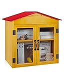 Umtiti Outdoor Library Box - Two Tiered Wooden Pine Cabinet with Red Roof for Sharing Books, Literature, and Newspapers in Neighborhoods, Communities, and Schools