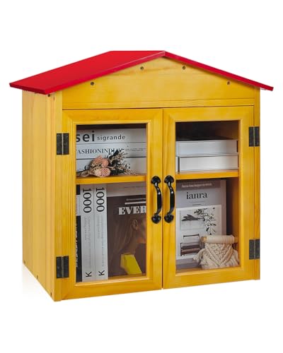Library Box Outdoor Holzschrank, Kleine Literaturbox mit Rotem Dach zum Teilen von Büchern, Gemeinschaft & Schulteilung, Wetterfester Nachbarschaftsbuchaustausch für Literatur aus Kiefernholz