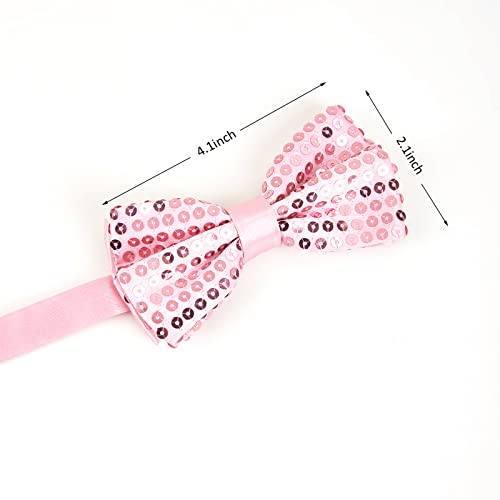Sequin Banded Bow Ties Men's Adjustable Length Bowtie, Double-Layer Bowtie, Many Colors To Choose From (Pink) #TOP2