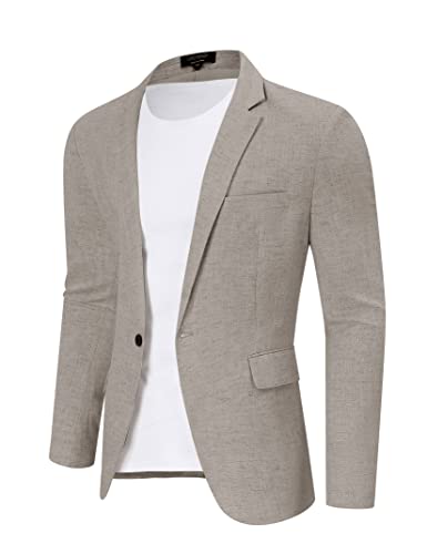 TURETRENDY Men's Casual Sport Coat Lightweight Linen Blazer One Button Business Suit Jackets Stylish Daily Suits Grey XL