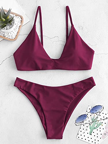 Image of ZAFUL Women's Tie Back Padded High Cut Bralette Bikini Set Two Piece Swimsuit
