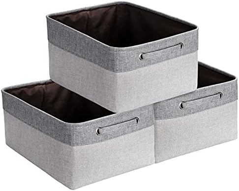 Foldable Fabric Storage Basket with Sturdy Handles, Large Canvas Storage Box for Shelves, Wardrobe, Closet,Clothes,Toys (Light Grey & Dark Grey, 3 Pack)