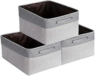 Foldable Fabric Storage Basket with Sturdy Handles, Large Canvas Storage Box for Shelves, Wardrobe, Closet,Clothes,Toys (Light Grey & Dark Grey, 3 Pack)