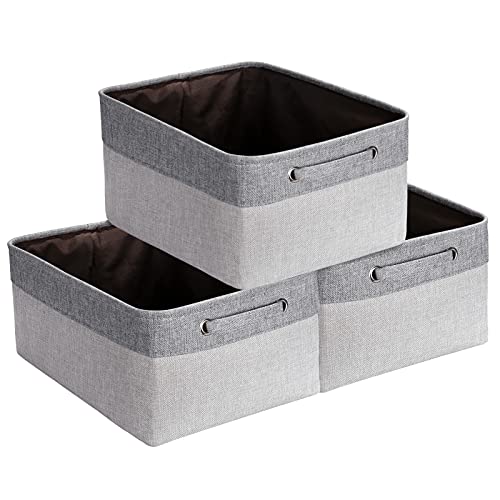 Yieseang Foldable Fabric Storage Basket with Sturdy Handles, Large Canvas Storage Box for Shelves, Wardrobe, Closet,Clothes,Toys (Light Grey & Dark Grey, 3 Pack)