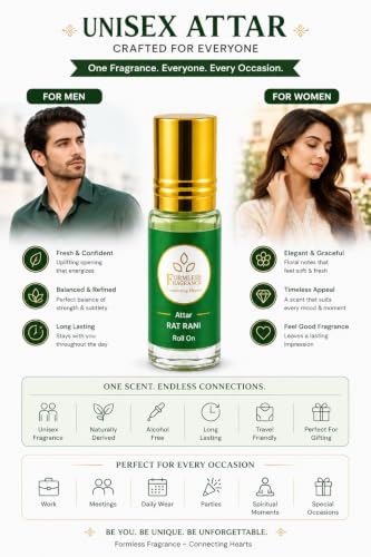 Image of Formless Raat Rani 3ml Attar Unisex - Premium Night Blooming Floral Fragrance Oil, Long Lasting Alcohol-Free Perfume, Sweet Scent, Pocket Size Roll-On,Travel Friendly Daily Wear & Special Occasions