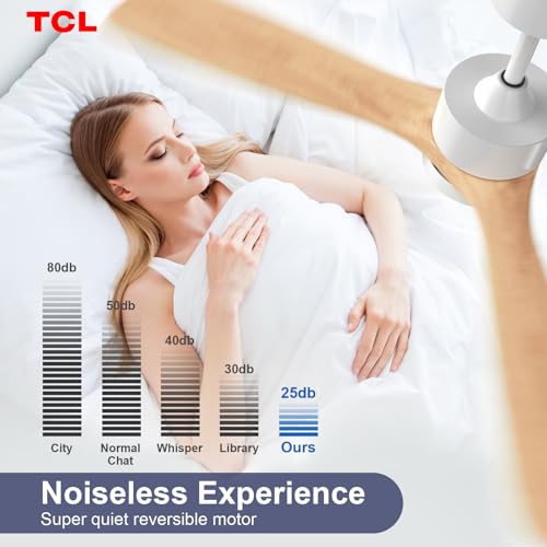 Image of TCL 52 inch Natural Wood Downrod Ceiling Fan with Light & Remote