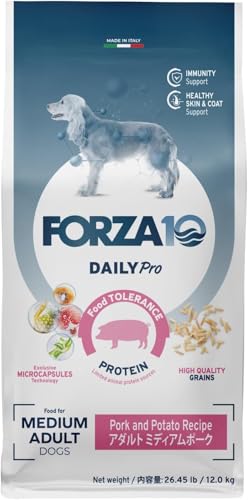 Forza10 – DailyPro Dry Dog Food for Medium Adult Dogs, Vet Formulated for Daily Maintenance & Digestive Support, Pork & Potato Recipe, Non-GMO, Made in Italy (26.45 lb)