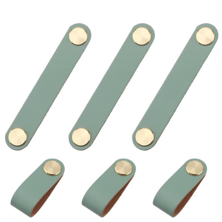 PUCSIQ Pack of 6 13.8 x 2.2 cm Leather Handles Furniture Leather Knob Cabinet Handle Knobs with Screws for Leather Handle for Furniture for Chest of Drawers Wardrobe Kitchen Cabinets - Image 2
