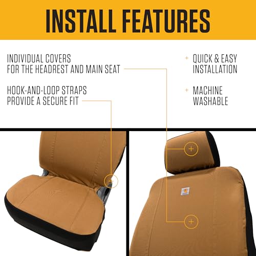 Carhartt Universal Nylon Duck Canvas Fitted Bucket Seat Cover, Durable Seat Protection with Rain Defender, Single, Bluestone by Carhartt - Image 3