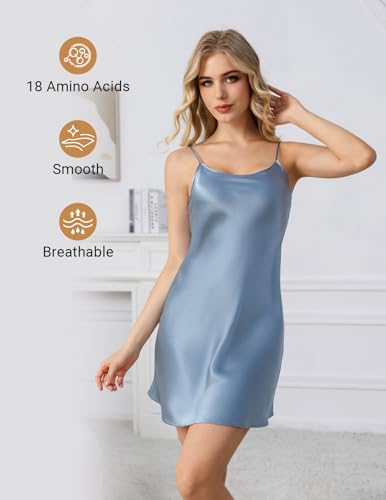 Image of THXSILK Women's Silk Nightgown, 100% Real 19 Momme Mulberry Silk Sleepwear Round Neck Spaghetti Strap Chemise Nightdress