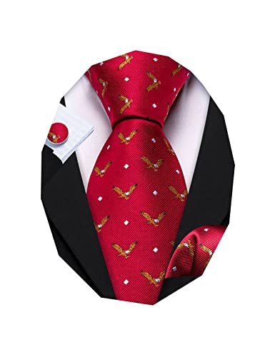 Image of Barry.Wang Fun Animal Ties for Men Designer Handkerchief Cufflink WOVEN Casual Necktie Set Festival