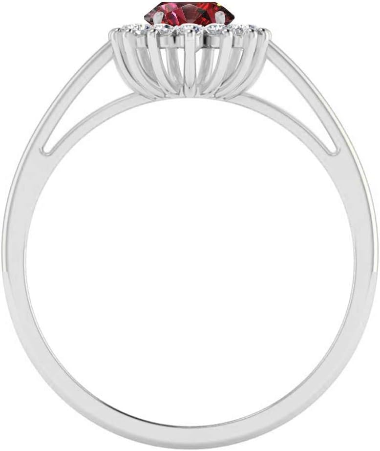 Garnet and Diamond – Solid 14K Gold or 925 Sterling Silver – January Birthstone Halo Ring for Women