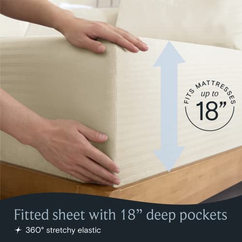 Image of LuxClub 4 PC Cal King Size Sheet Set Bed Sheets, Breathable Luxury Sheets, Deep Pockets 18 inch Wrinkle Free Cooling Machine Washable Hotel Bedding (Cal King, Striped Cream)