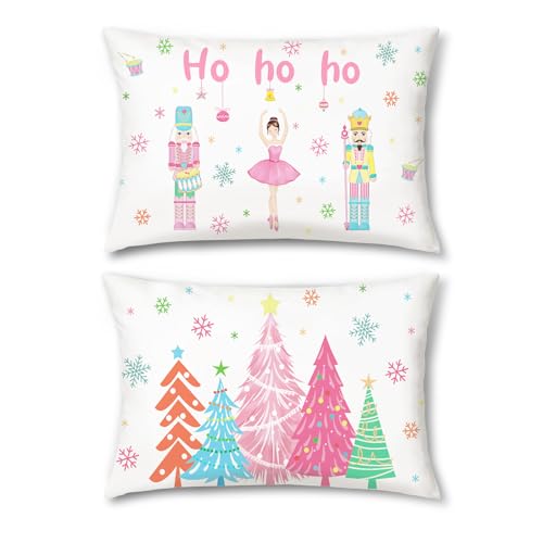 Bonhause 2er Set Kissenbezüge Weihnachten Nussknacker Weihnachtsbaum...