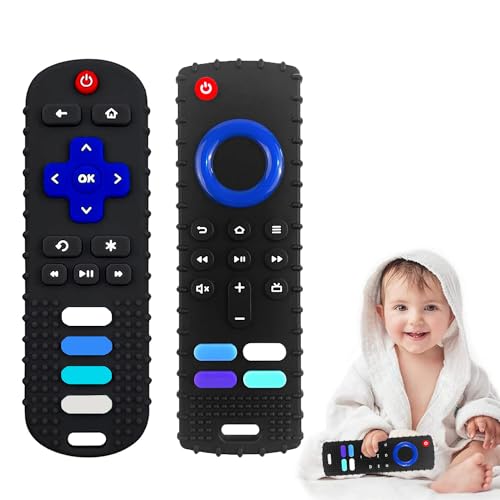 Image of Baby Teether Toy, TV Remote Control Shape Teething Baby Toys for Infants, Baby Chew Remote Teether Toys for Babies 3-18 Months,BPA Free (2pcs-Black)