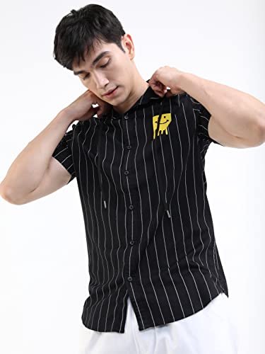 Image of Ketch Men Cotton Slim Fit Striped Half Sleeve Shirt