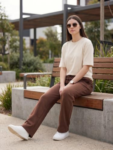 Image of BLINKIN Women's Wide Leg Track Pants | High Waist Cotton Lowers with Side Pockets | Full Length Activewear for Gym, Yoga, Workout & Dance (trk-519)