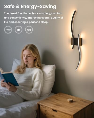 Image of NIORSUN 27.6 Inch Battery Operated Wall Sconce Set of 2, Black Modern Rechargeable Wall Lights with Remote, 3CCT Dimmable Wireless Wall Lamp for Living Room Bedroom Hallway