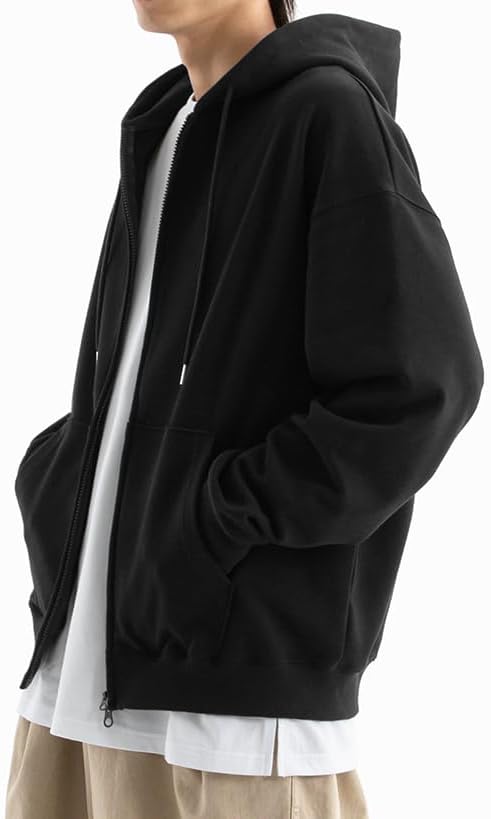 Men’s Lightweight Oversized Zip Up Hoodie 240GSM Drop Shoulder Two-Way Zipper Soft Fabric Sweatshirt Jacket - Image 3