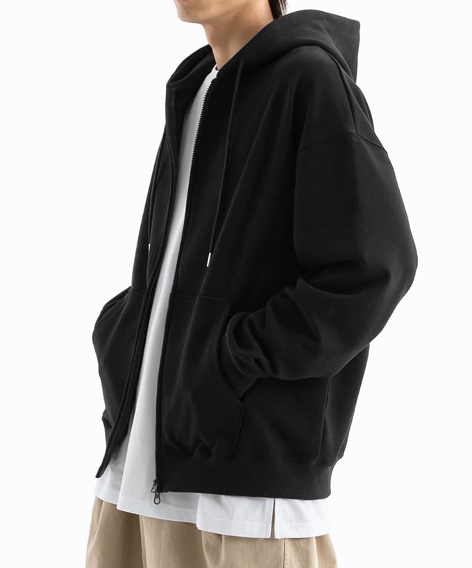 Men’s Lightweight Oversized Zip Up Hoodie 240GSM Drop Shoulder Two-Way Zipper Soft Fabric Sweatshirt Jacket3