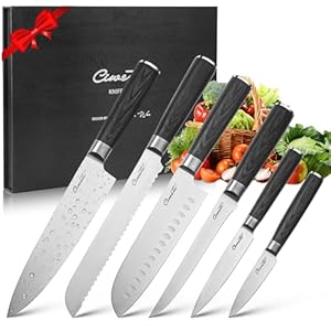 Chef Knife Set, 6-Piece Kitchen Knife Set with Upgrade 3CR13 Stainless Steel Ultra Sharp Blades, Knives Set with Well Balanced Wood Handle, Chefs Knife Set with Gift Box