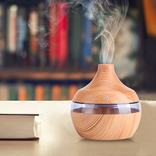 Difusor aromático eléctrico 300 mL madera tacto LED USB miniatura 3