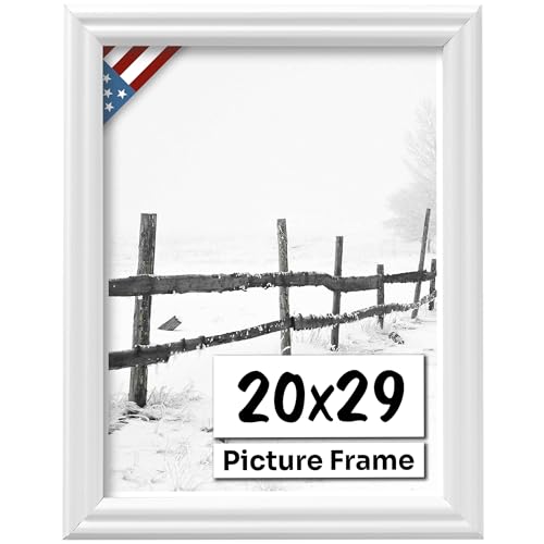 White 20x29 Picture Frame .75" Inch Wide - White Wall Decor Handmade Solid Wood Frames with Preinstalled Hangers and UV Blocking Plexiglass 29x20 Frame