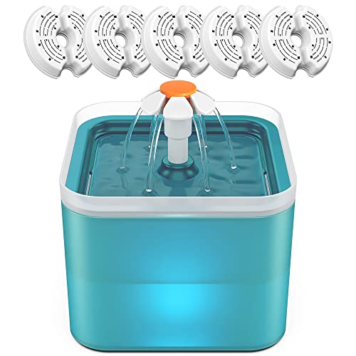 NICREW Cat Water Fountain, Pet Water Fountain with LED Nightlight and 5 Filters, 2L, Drinking Fountain for Cats and Small Dogs, Green
